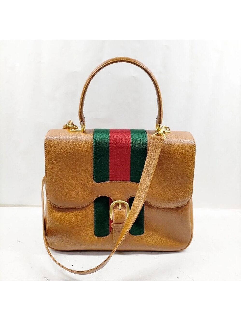 Gucci Hand Bag Sherry Line Brown Leather 778-080525